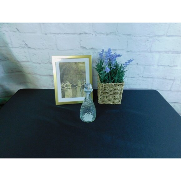 Vintage Inspired Clear Hammered Glass Decanter with Stopper Textured Design - Picture 2 of 9